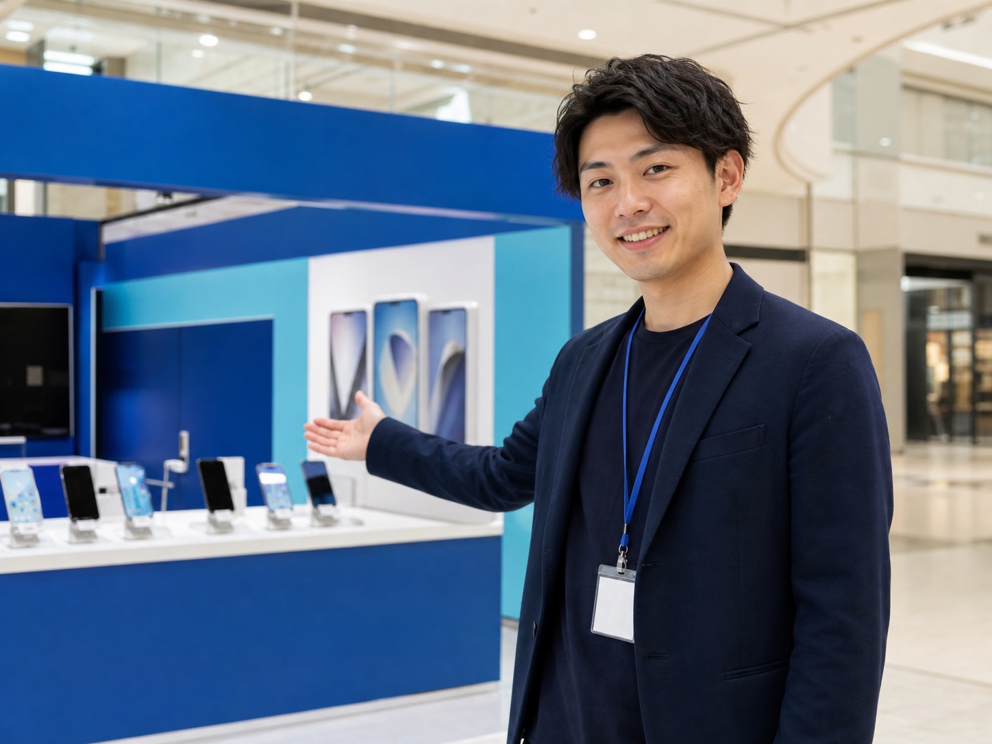 イベントブースで声かけを練習するスタッフの再現イメージ