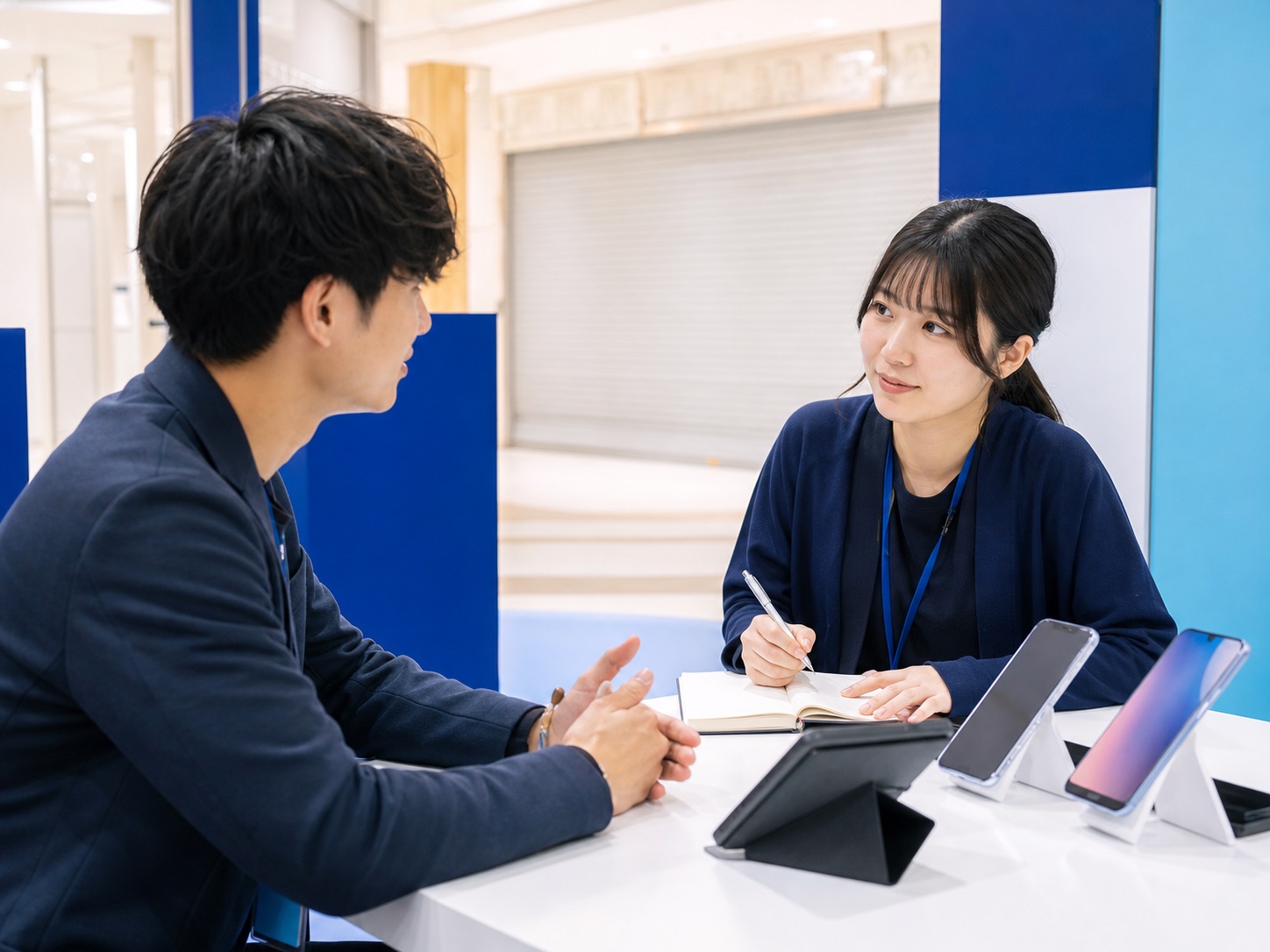 スタッフ同士でヒアリングを練習する再現イメージ